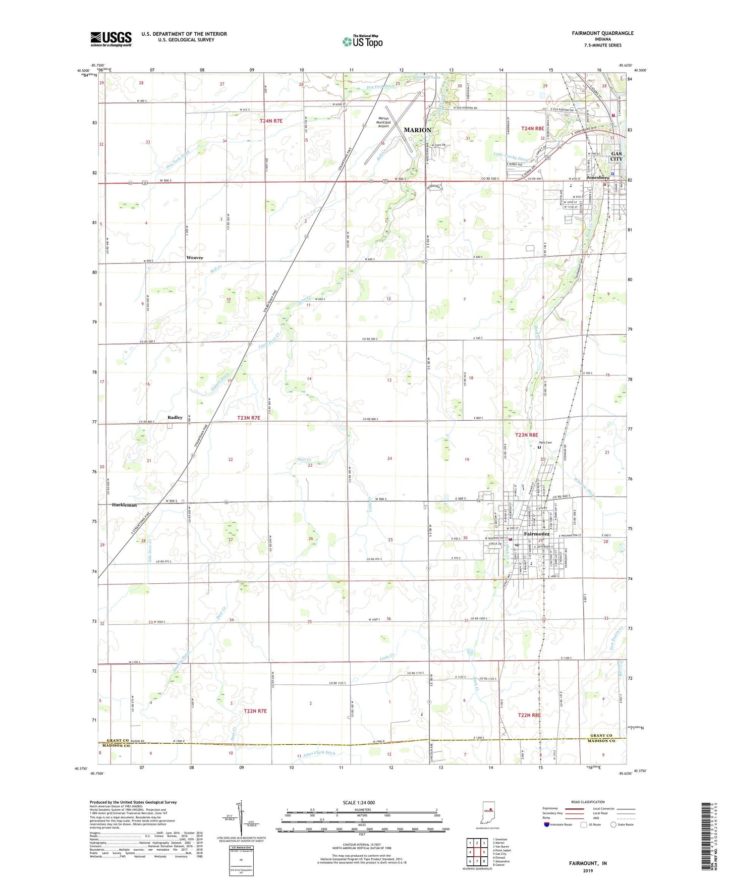 Fairmount Indiana US Topo Map Image