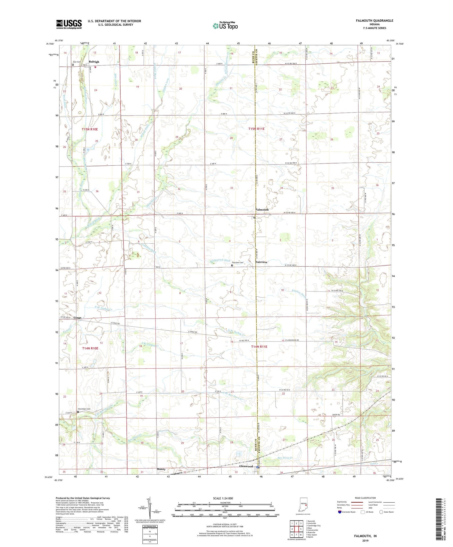 Falmouth Indiana US Topo Map Image