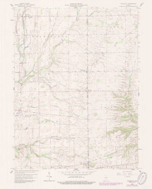 Classic USGS Falmouth Indiana 7.5'x7.5' Topo Map Image