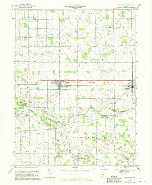 Classic USGS Farmland Indiana 7.5'x7.5' Topo Map Image