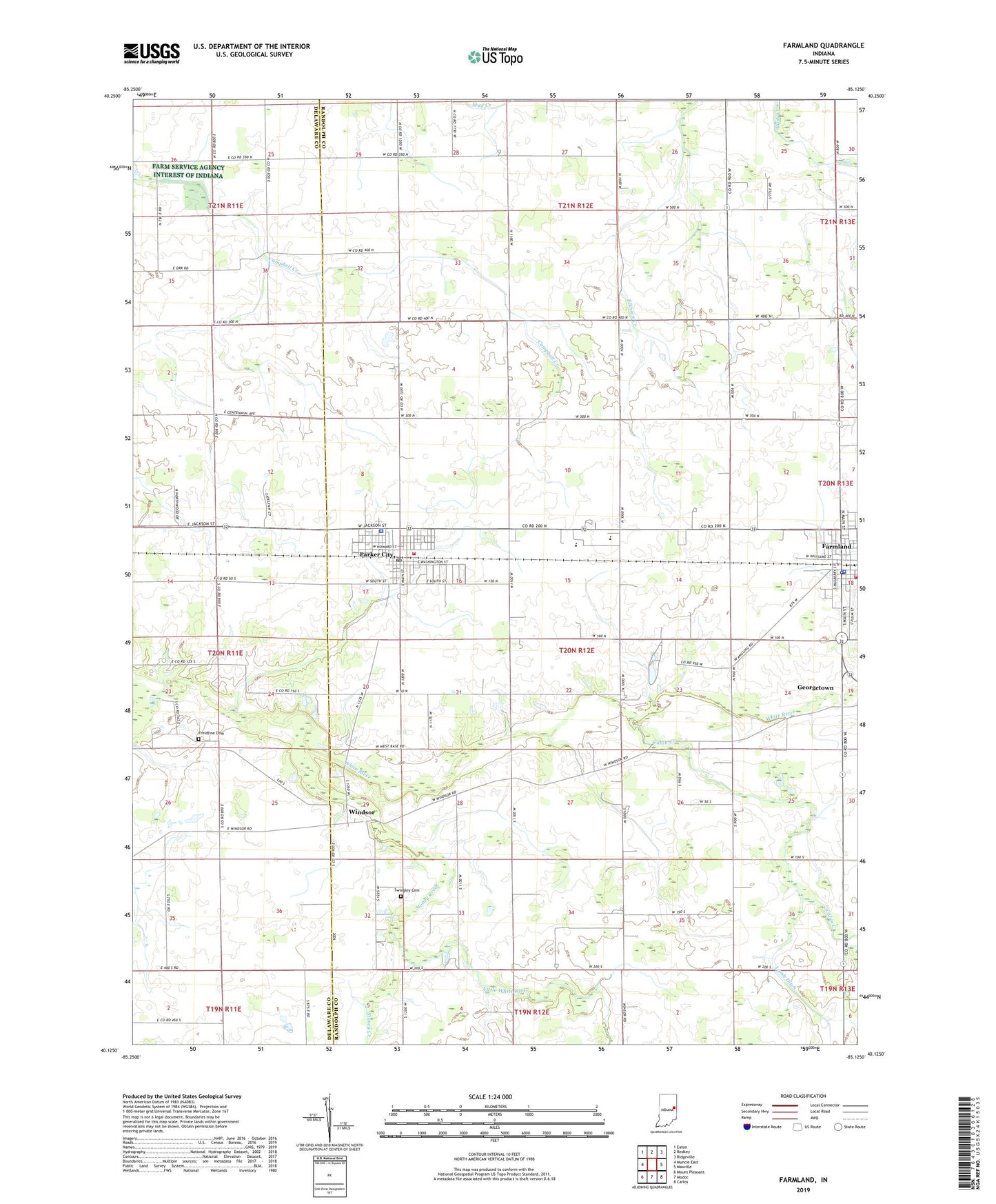 Farmland Indiana US Topo Map Image