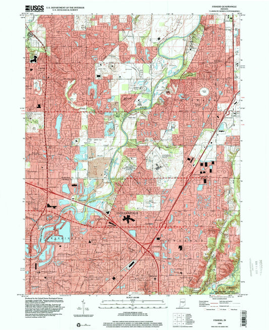 Classic USGS Fishers Indiana 7.5'x7.5' Topo Map Image