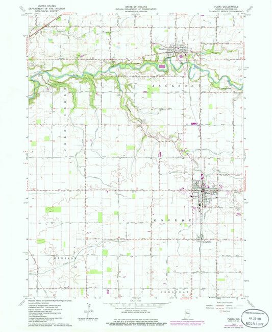 Classic USGS Flora Indiana 7.5'x7.5' Topo Map Image