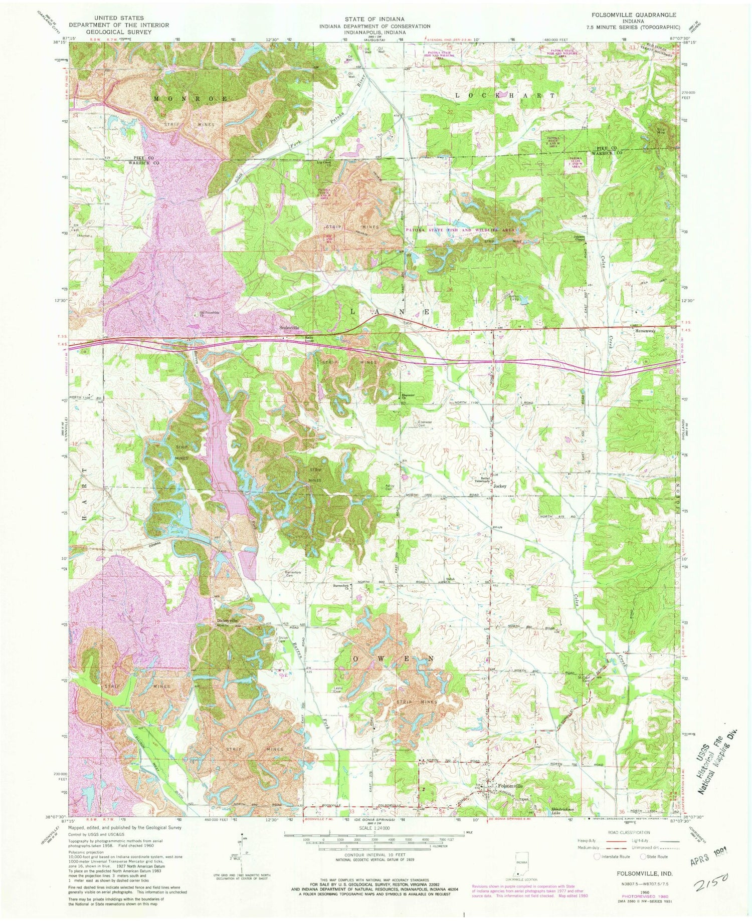 Classic USGS Folsomville Indiana 7.5'x7.5' Topo Map Image