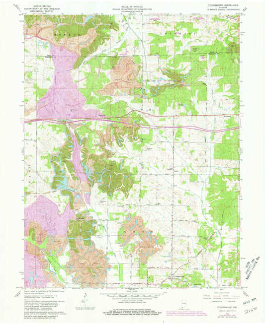 Classic USGS Folsomville Indiana 7.5'x7.5' Topo Map Image