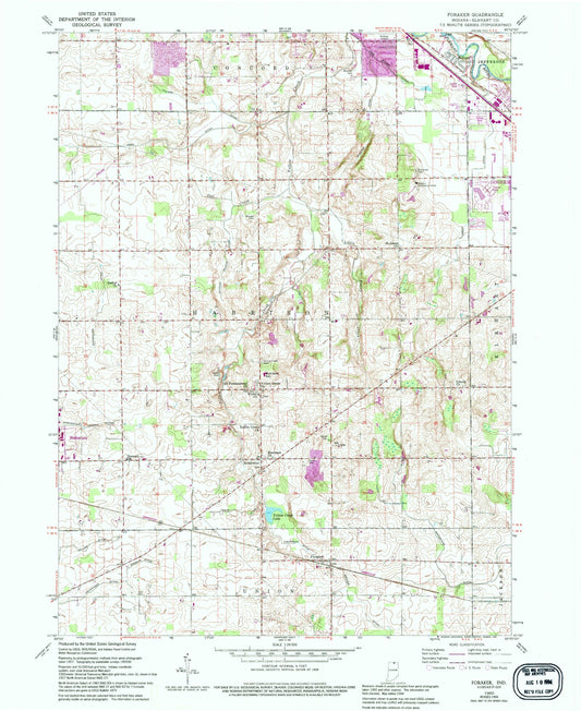 Classic USGS Foraker Indiana 7.5'x7.5' Topo Map Image