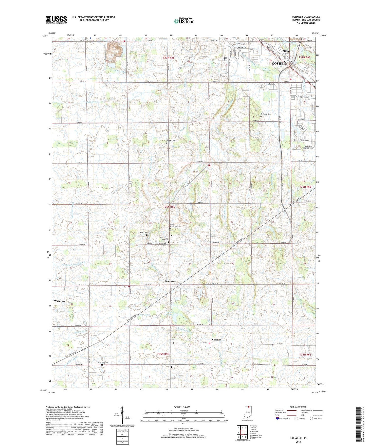 Foraker Indiana US Topo Map Image