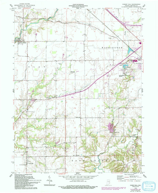 Classic USGS Forest Hill Indiana 7.5'x7.5' Topo Map Image