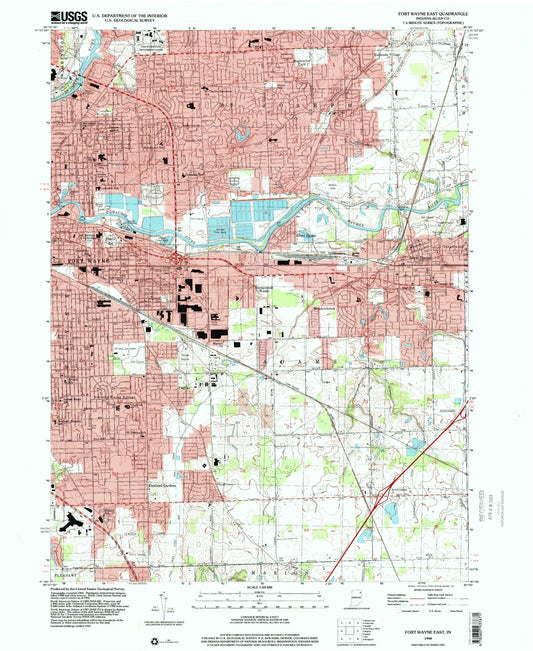 Classic USGS Fort Wayne East Indiana 7.5'x7.5' Topo Map Image