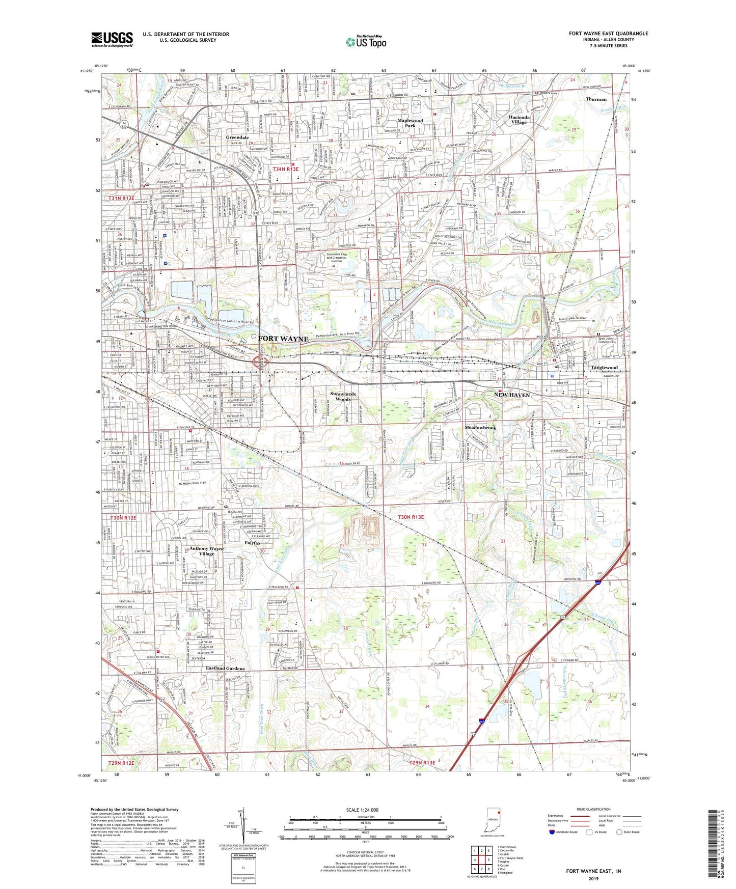 Fort Wayne East Indiana US Topo Map Image