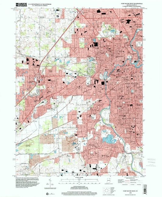 Classic USGS Fort Wayne West Indiana 7.5'x7.5' Topo Map Image