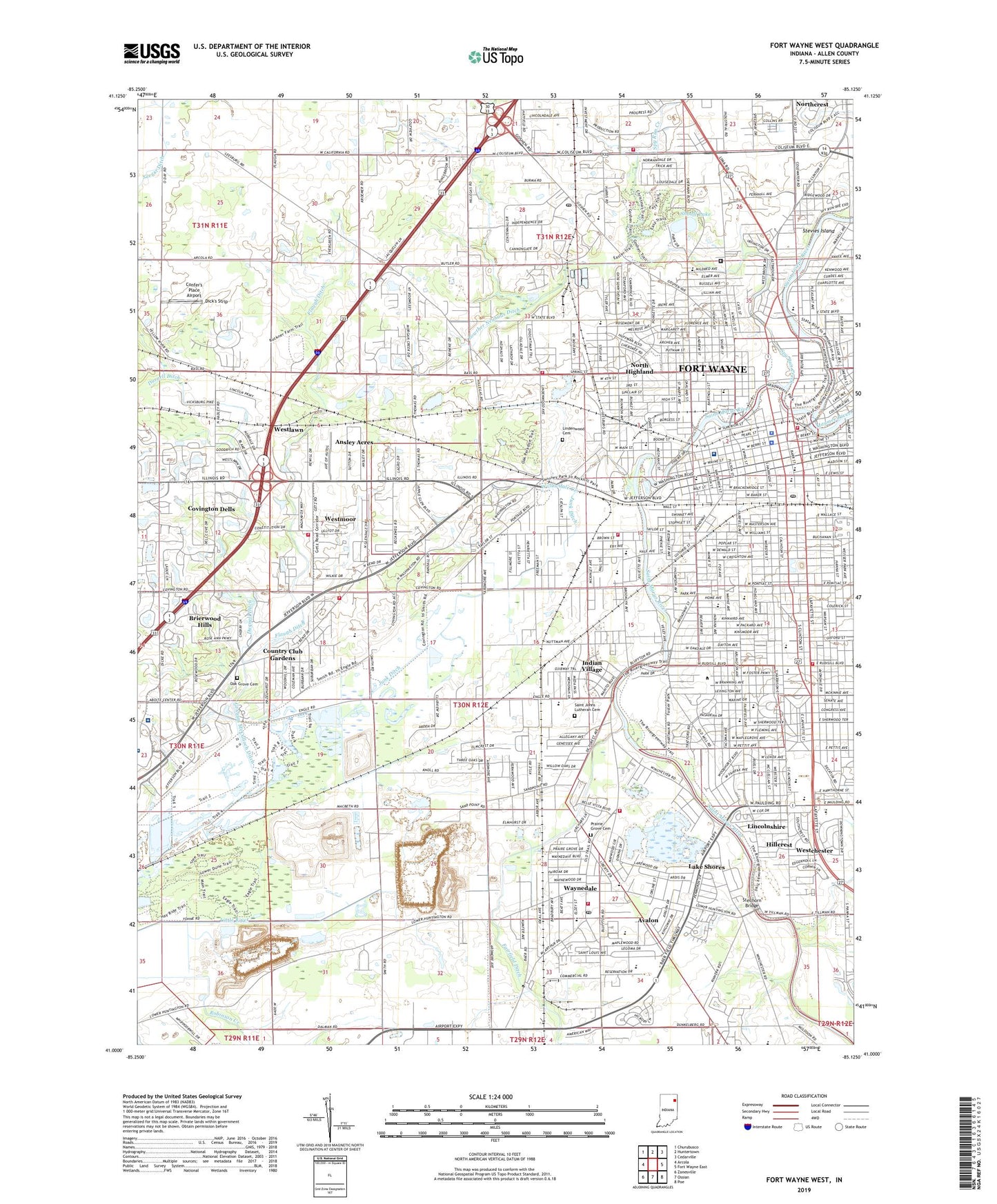 Fort Wayne West Indiana US Topo Map Image