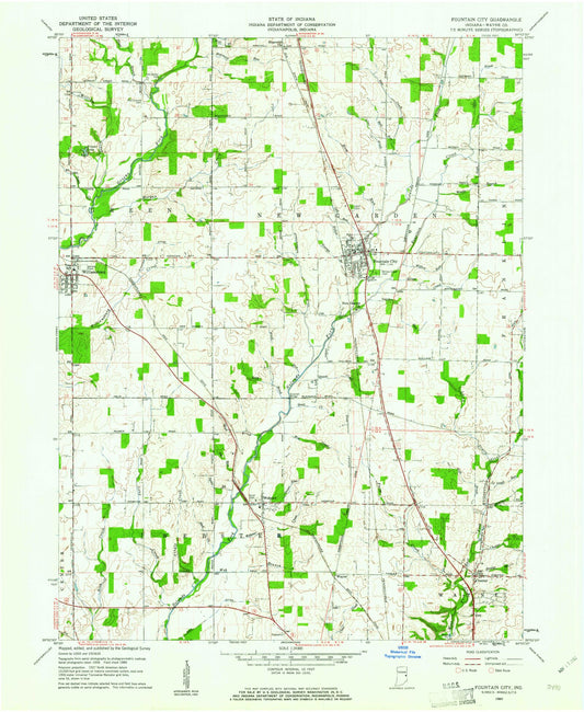 Classic USGS Fountain City Indiana 7.5'x7.5' Topo Map Image