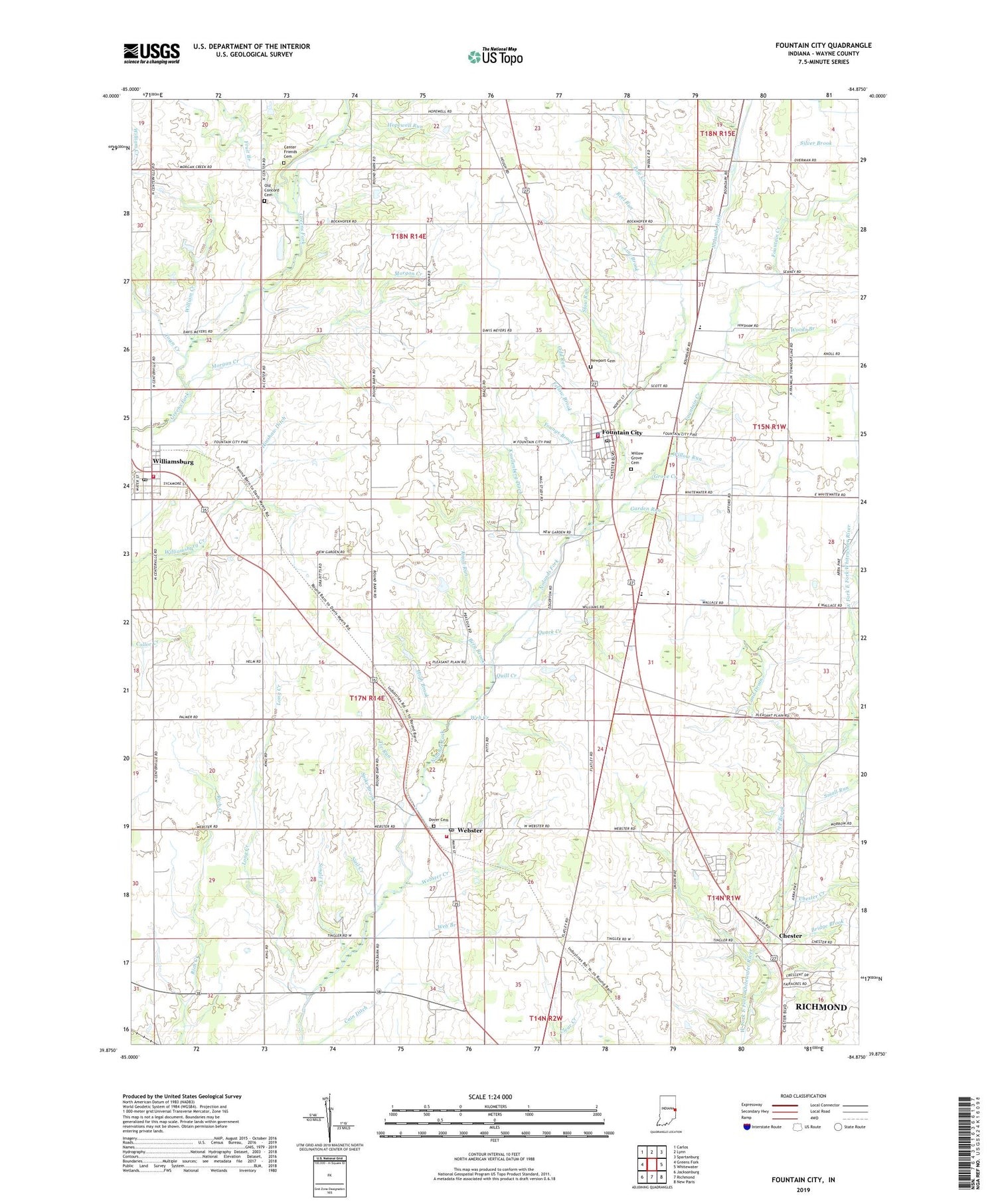Fountain City Indiana US Topo Map – MyTopo Map Store