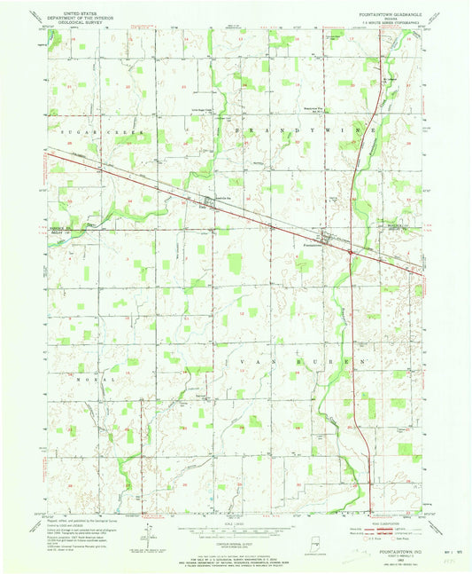 Classic USGS Fountaintown Indiana 7.5'x7.5' Topo Map Image