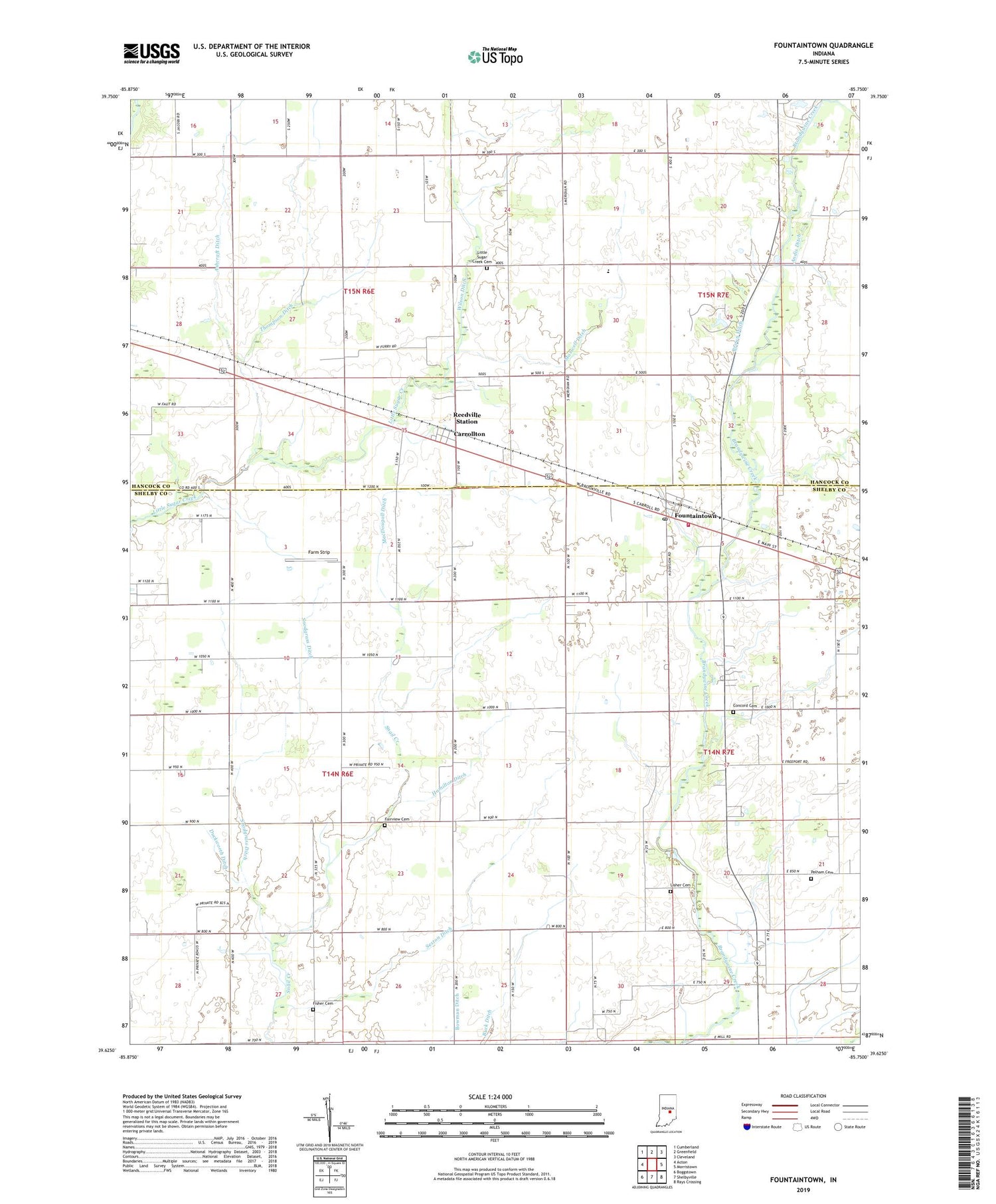 Fountaintown Indiana US Topo Map Image