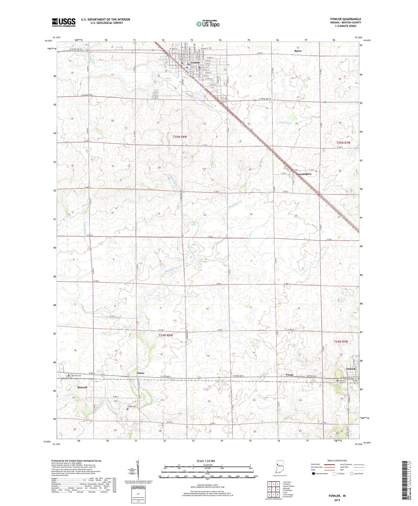 Fowler Indiana US Topo Map Image