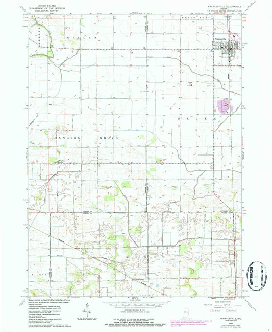 Classic USGS Francesville Indiana 7.5'x7.5' Topo Map Image