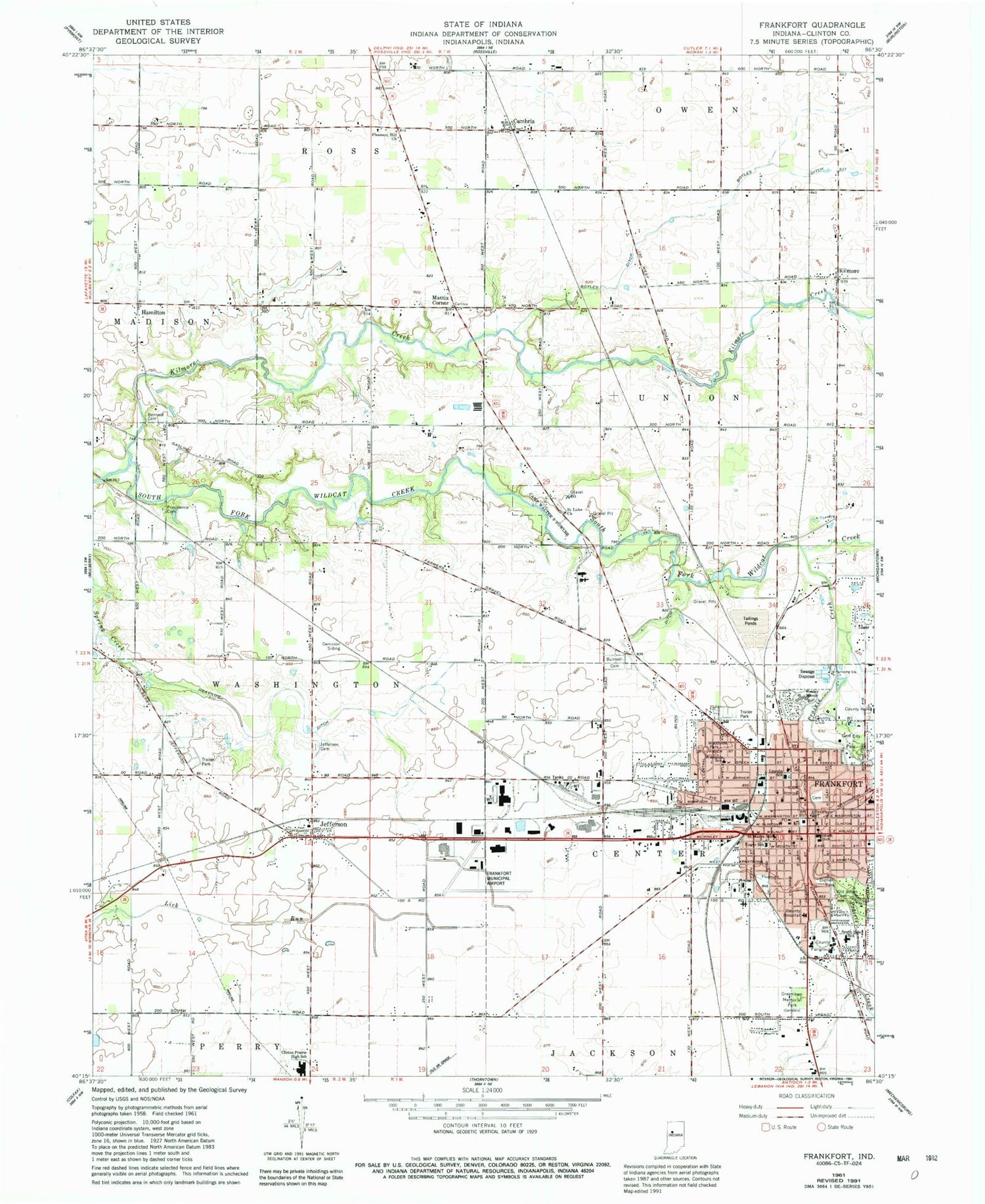 Classic USGS Frankfort Indiana 7.5'x7.5' Topo Map Image