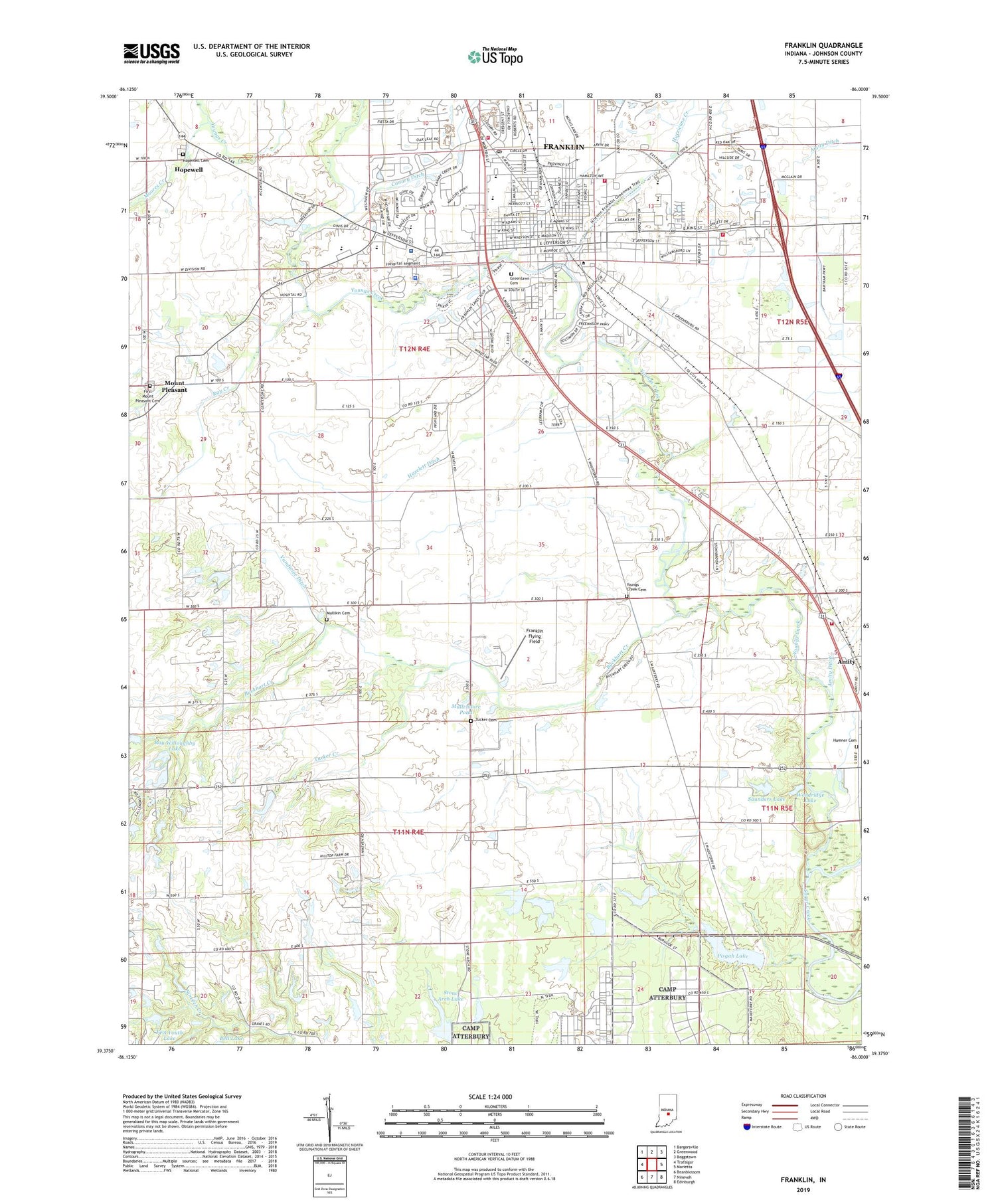 Franklin Indiana US Topo Map Image