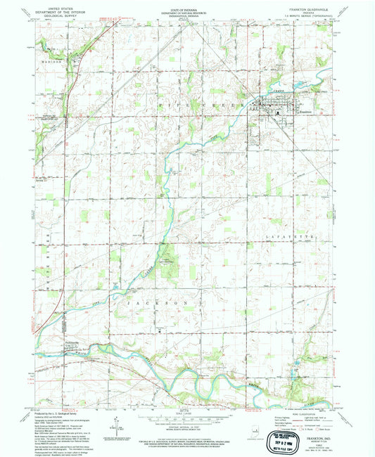 Classic USGS Frankton Indiana 7.5'x7.5' Topo Map Image