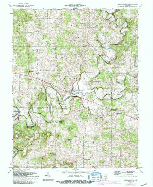 Classic USGS Fredericksburg Indiana 7.5'x7.5' Topo Map Image