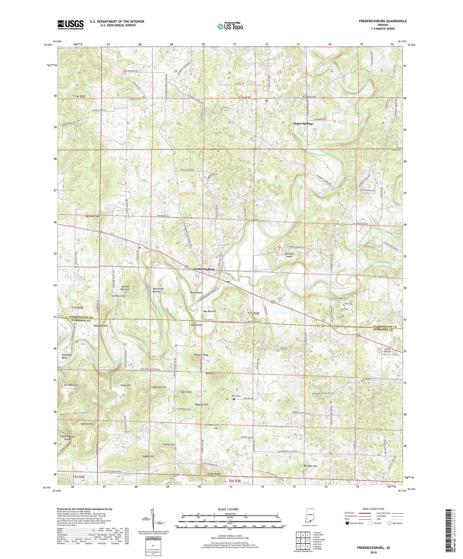 Fredericksburg Indiana US Topo Map Image