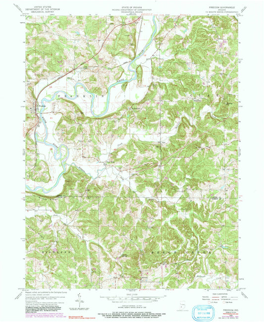 Classic USGS Freedom Indiana 7.5'x7.5' Topo Map Image