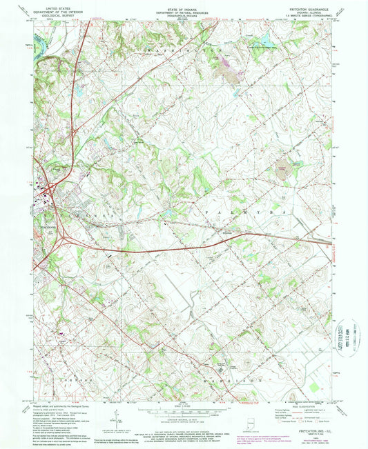 Classic USGS Fritchton Indiana 7.5'x7.5' Topo Map Image