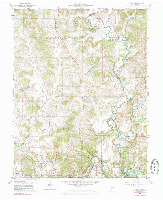 Classic USGS Fulda Indiana 7.5'x7.5' Topo Map Image