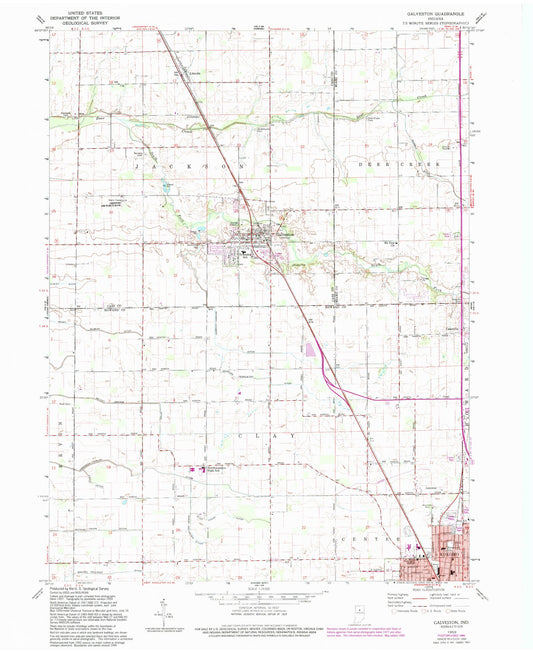 Classic USGS Galveston Indiana 7.5'x7.5' Topo Map Image