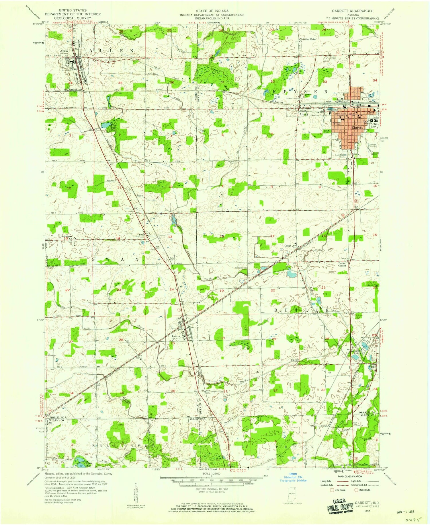 Classic USGS Garrett Indiana 7.5'x7.5' Topo Map Image