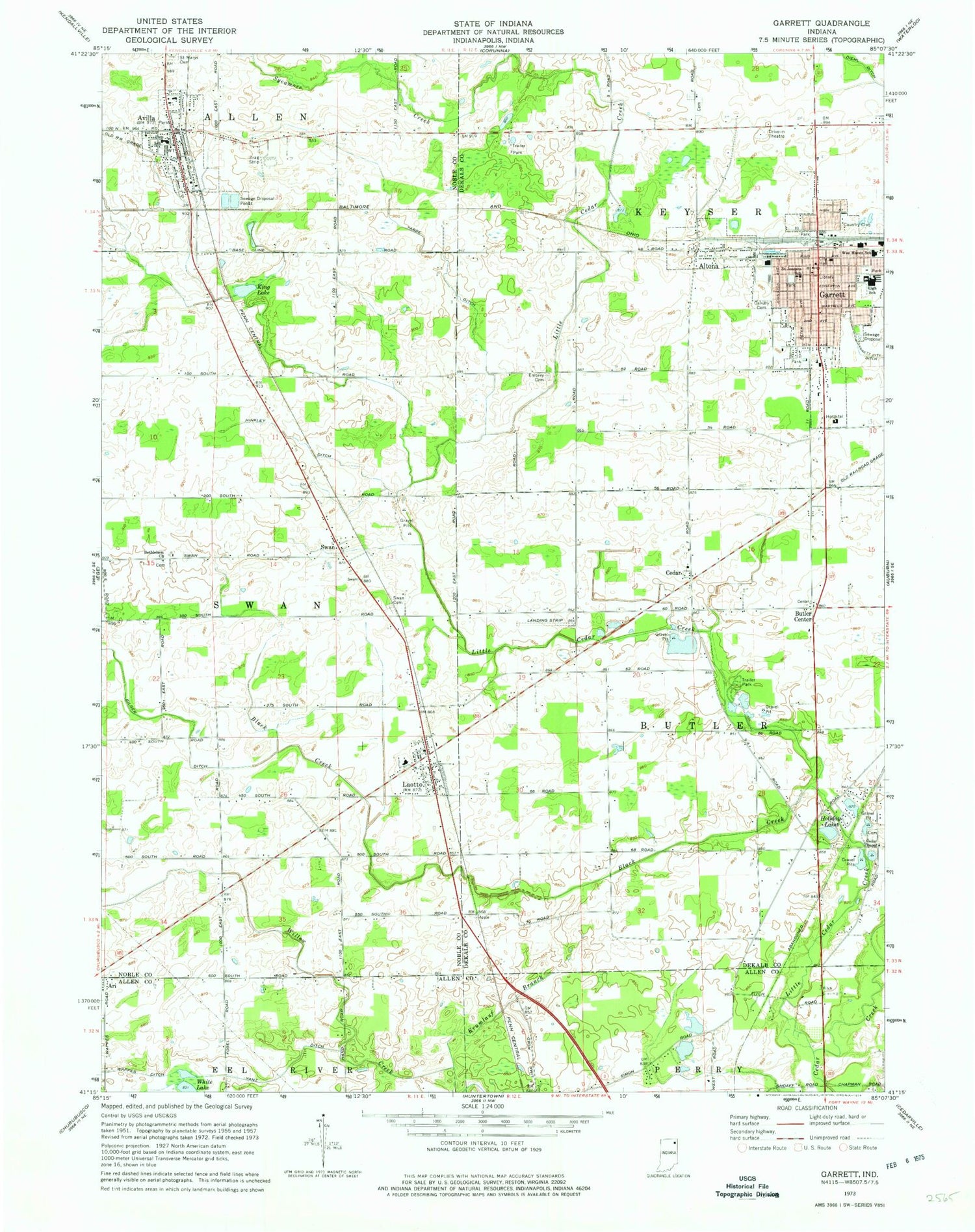 Classic USGS Garrett Indiana 7.5'x7.5' Topo Map Image