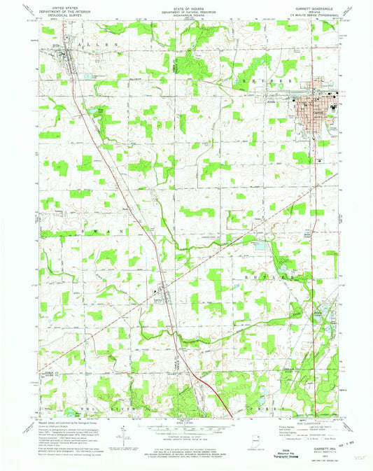 Classic USGS Garrett Indiana 7.5'x7.5' Topo Map Image