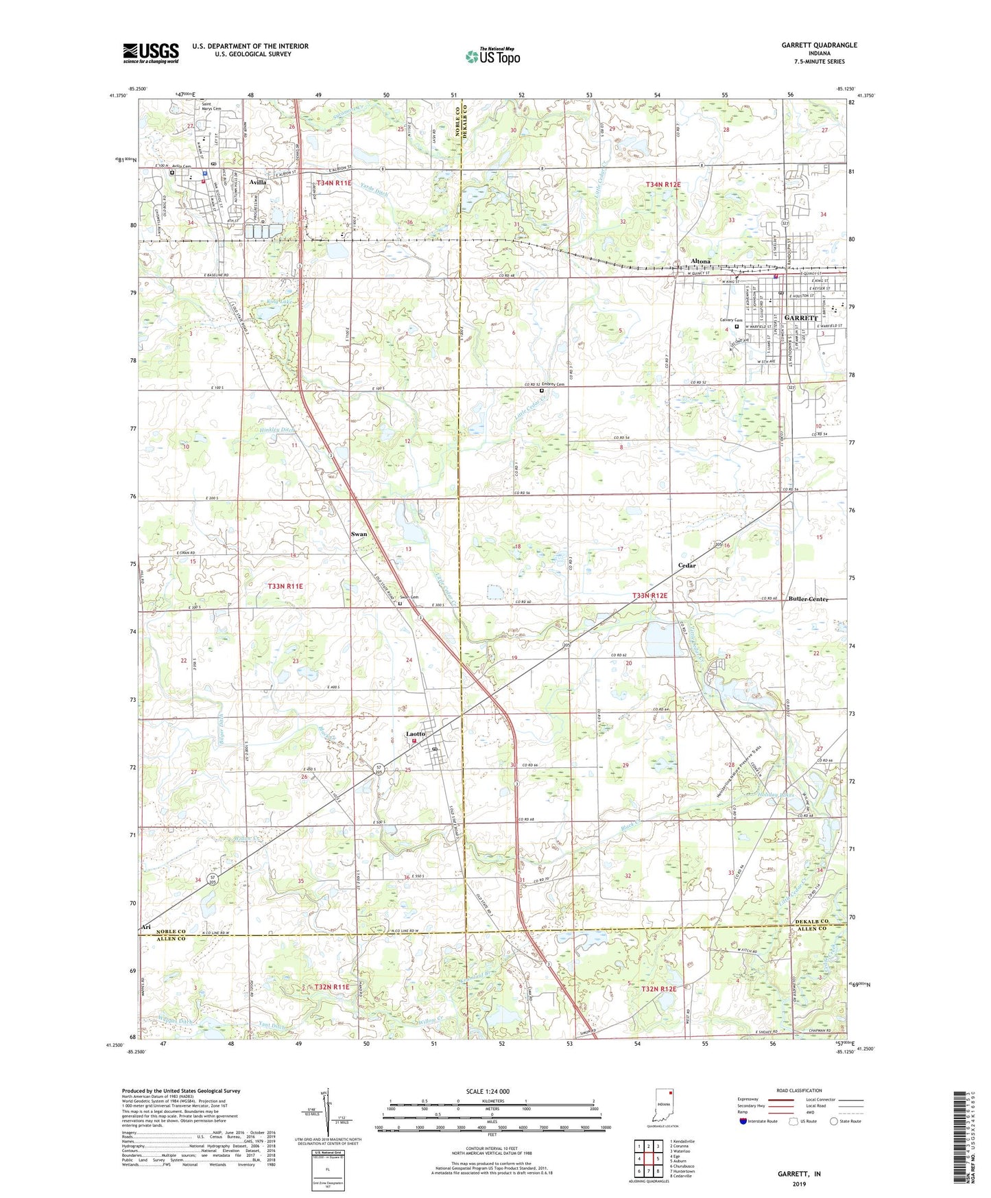 Garrett Indiana US Topo Map Image