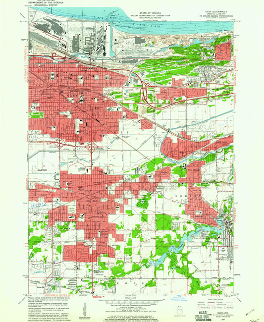 Classic USGS Gary Indiana 7.5'x7.5' Topo Map Image