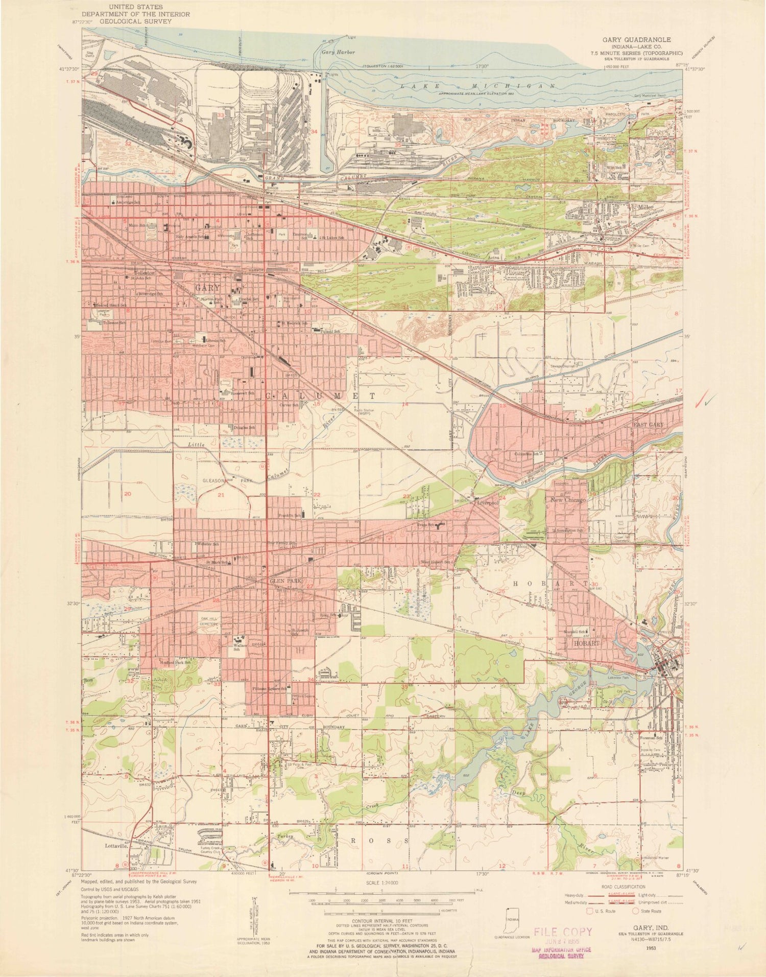 Classic USGS Gary Indiana 7.5'x7.5' Topo Map Image