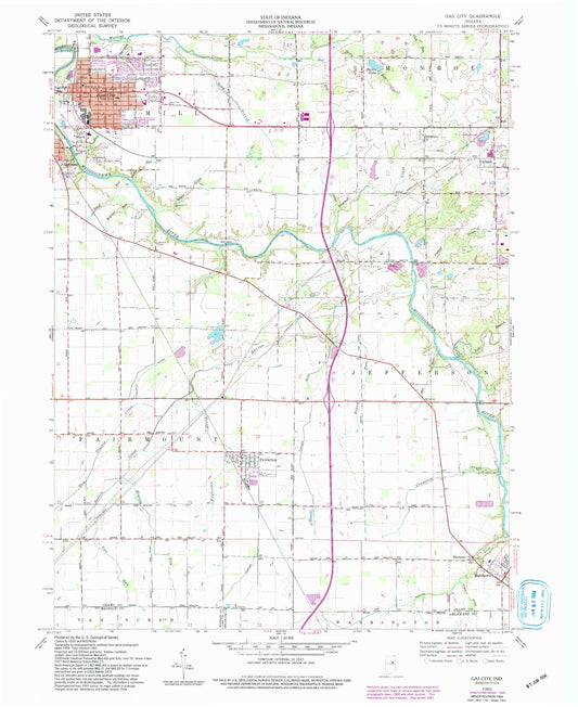 Classic USGS Gas City Indiana 7.5'x7.5' Topo Map Image