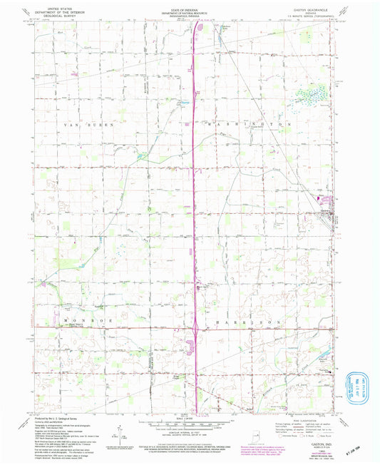 Classic USGS Gaston Indiana 7.5'x7.5' Topo Map Image