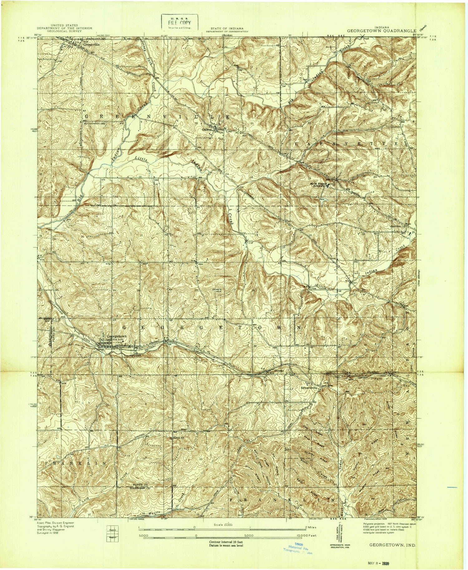 Classic USGS Georgetown Indiana 7.5'x7.5' Topo Map Image