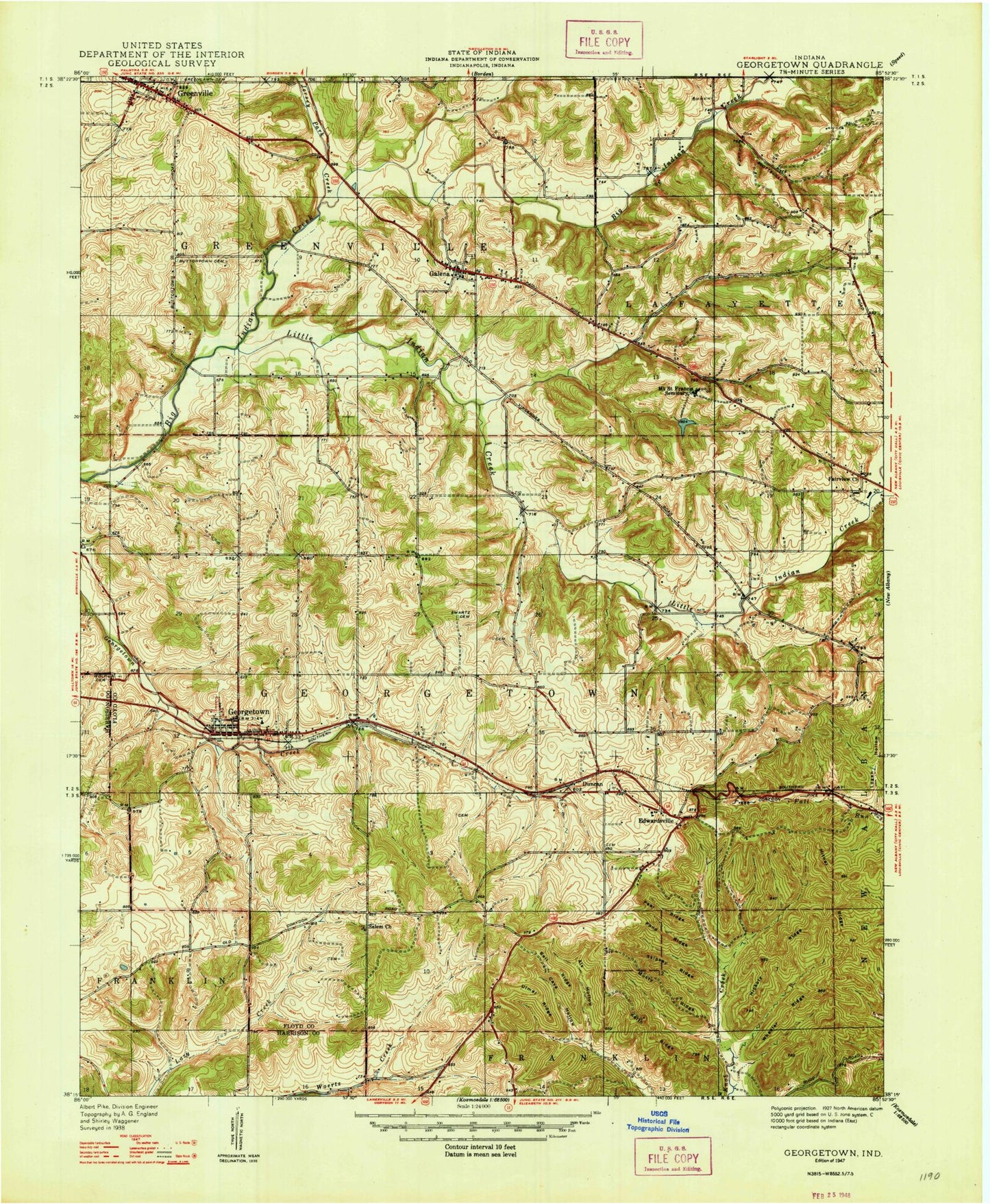 Classic USGS Georgetown Indiana 7.5'x7.5' Topo Map Image