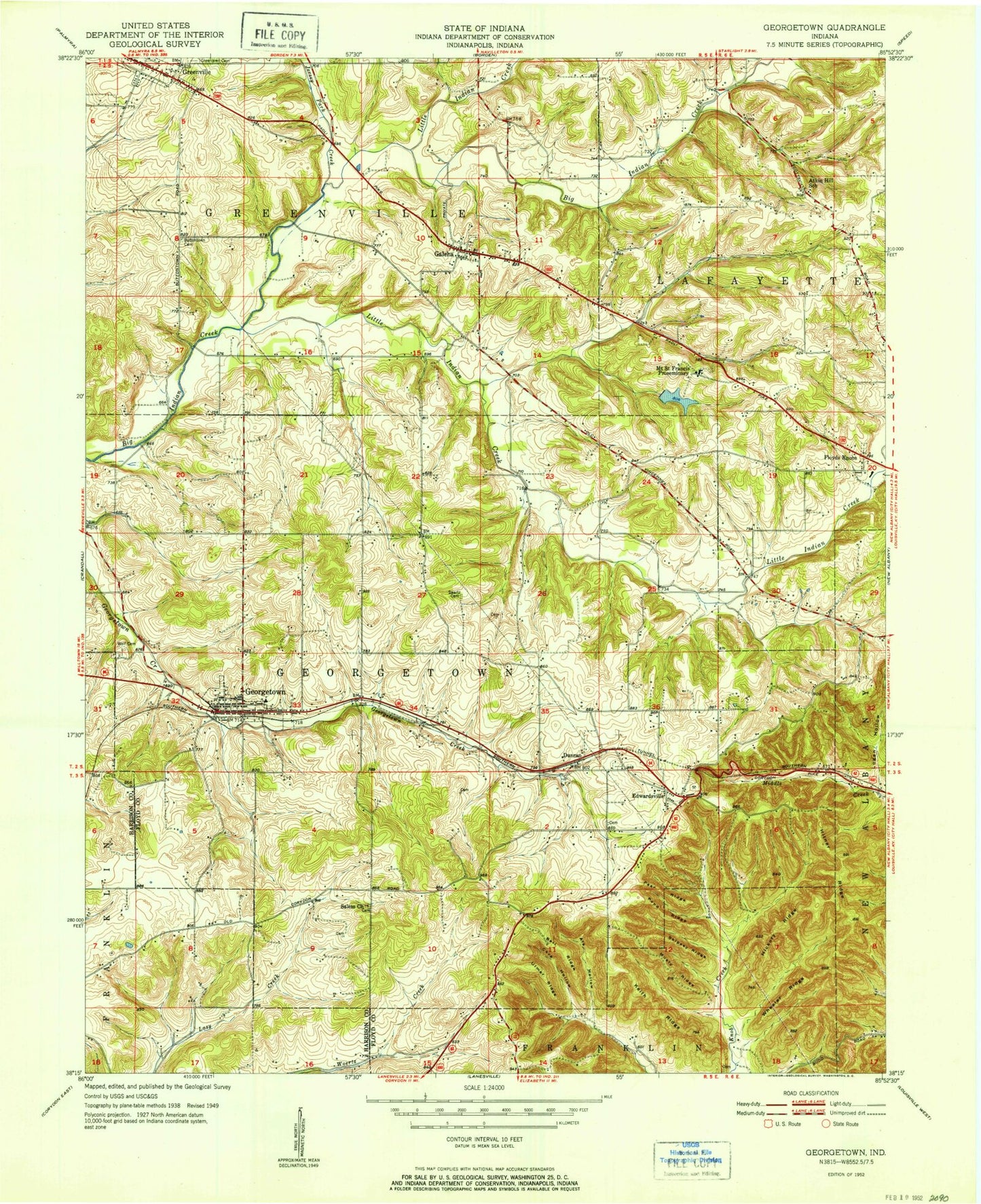 Classic USGS Georgetown Indiana 7.5'x7.5' Topo Map Image