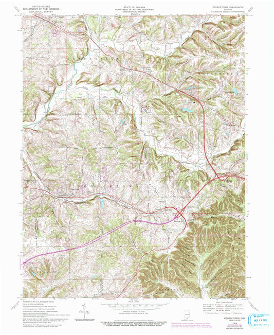 Classic USGS Georgetown Indiana 7.5'x7.5' Topo Map Image