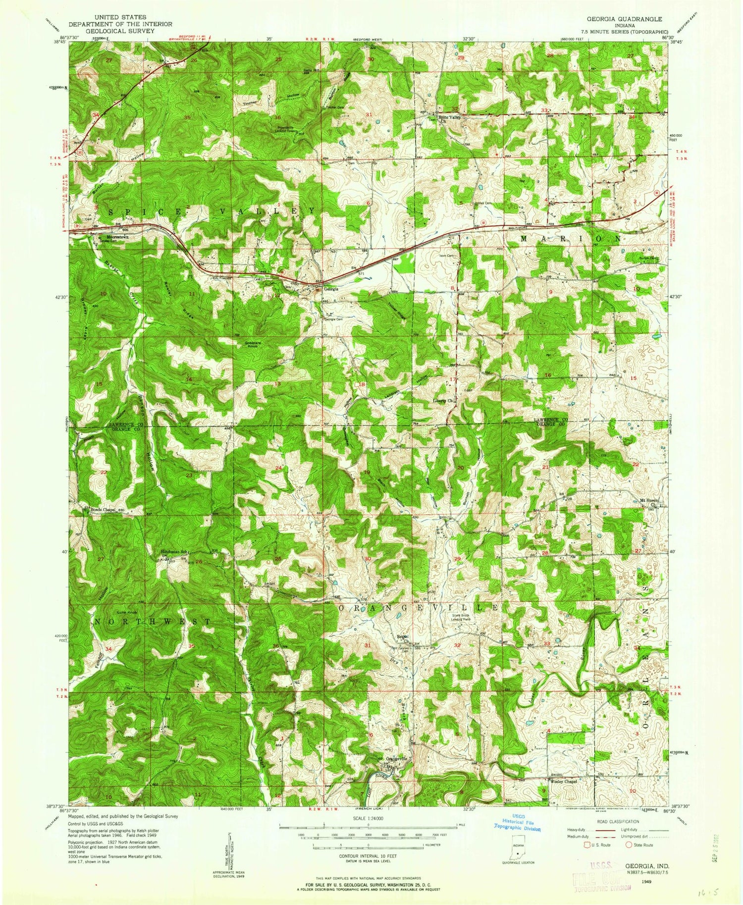 Classic USGS Georgia Indiana 7.5'x7.5' Topo Map Image