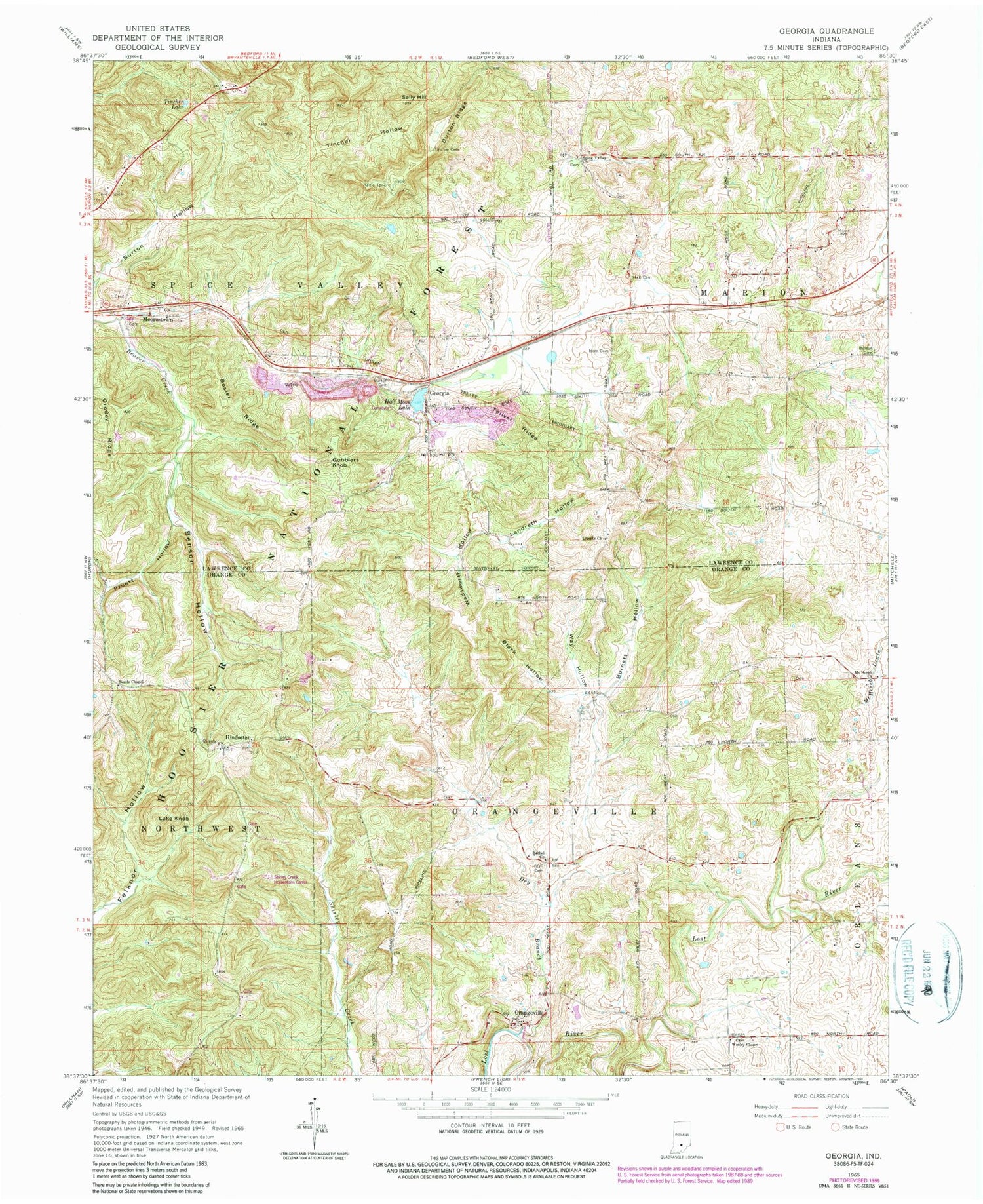 Classic USGS Georgia Indiana 7.5'x7.5' Topo Map Image