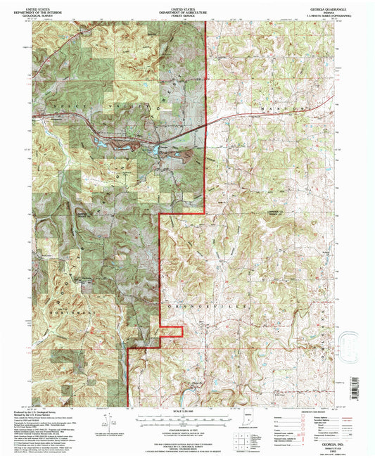 Classic USGS Georgia Indiana 7.5'x7.5' Topo Map Image