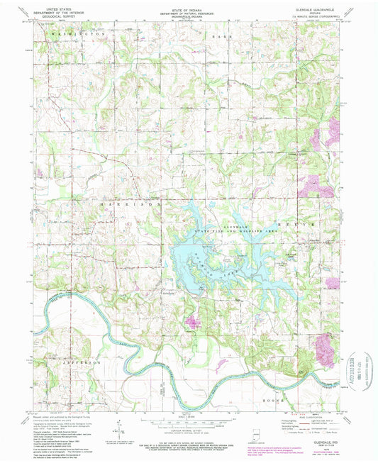 Classic USGS Glendale Indiana 7.5'x7.5' Topo Map Image