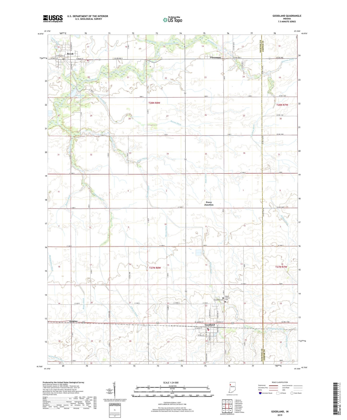 Goodland Indiana US Topo Map Image