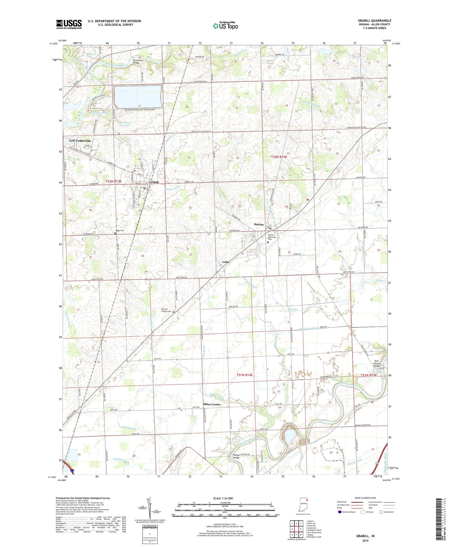Grabill Indiana US Topo Map Image