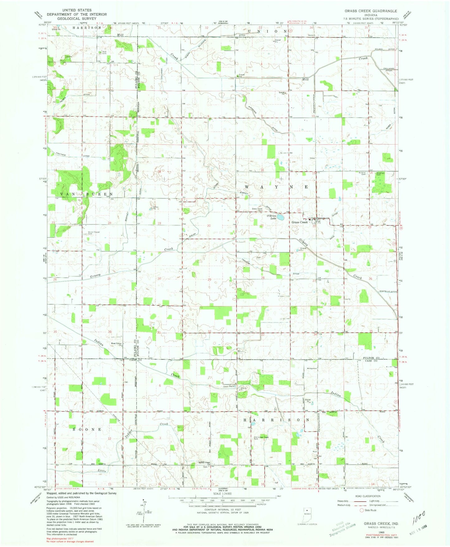 Classic USGS Grass Creek Indiana 7.5'x7.5' Topo Map Image